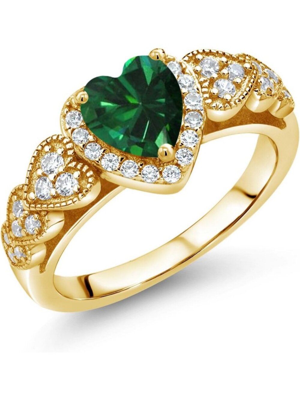 Elegant Yellow Gold Plated Heart Ring with Gemstones - Perfect Gift for Her